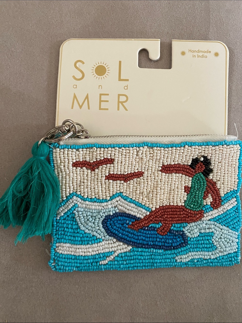 Sol & Mer Beaded Surf Clutch - Teal, White, Blue. NWT